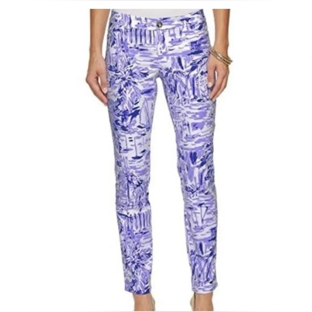 Lilly Pulitzer Kelly Skinny Ankle Pants Lilac Verbena Rock The Dock 6 EUC